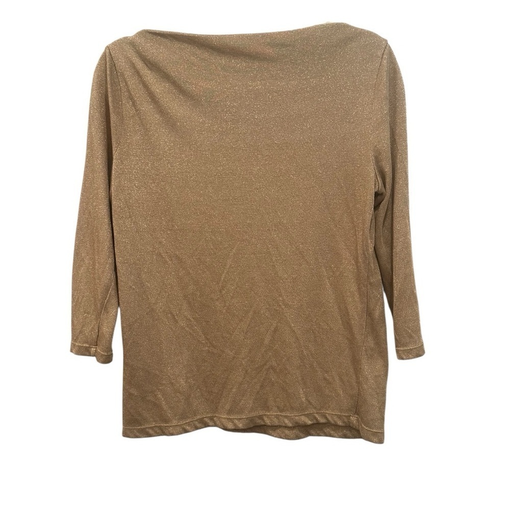 Lauren Ralph Lauren Shimmering Metallic Gold Blouse Stretchy Holidays Party Sz L - Picture 2 of 8